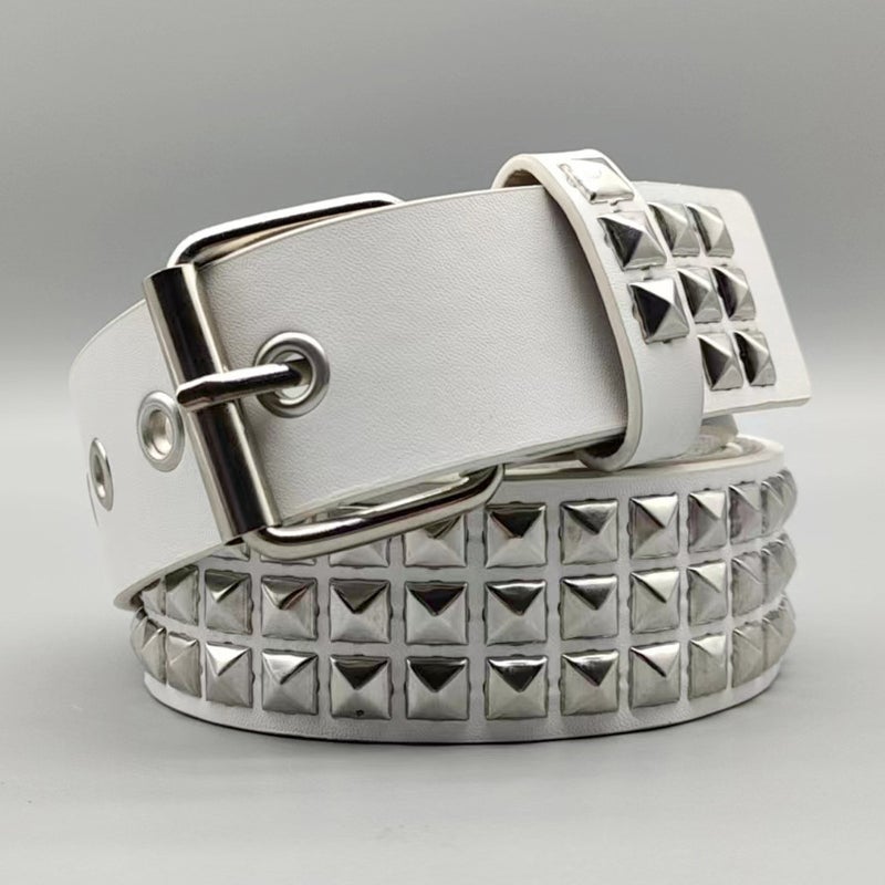 Riveted Fashion Belt Ladies Heavy Metal Y2K Punk Hip-Hop Rock White  - Image 1