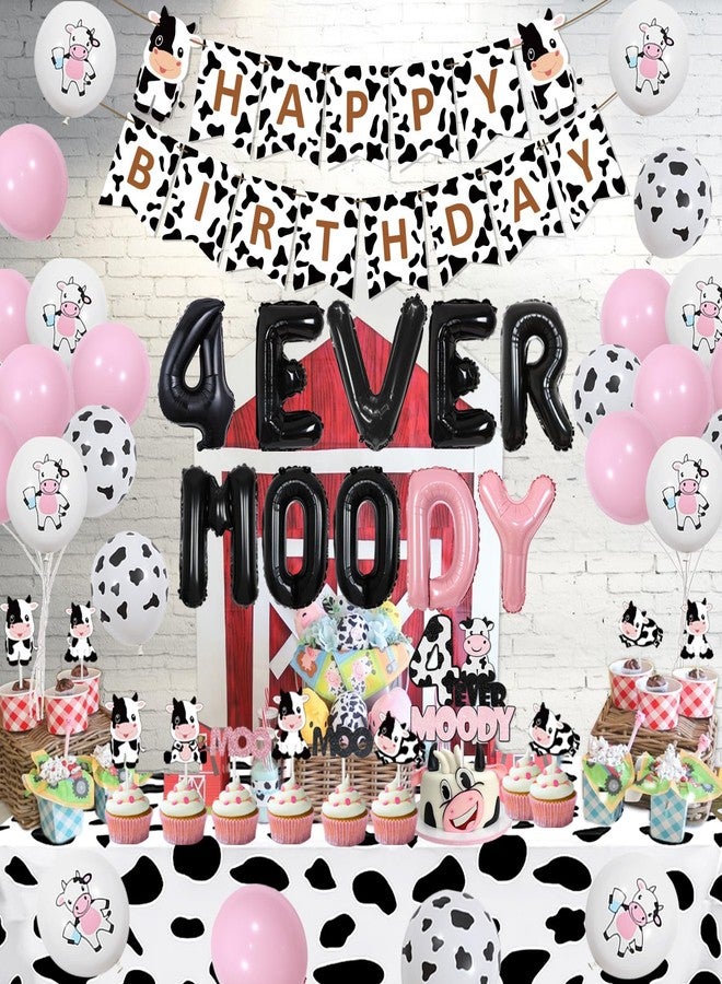 Balterever 4th Birthday Party Decorations - Happy Birthday Banner, Cake Toppers, Tablecloth for Cow Theme Party - Image 2