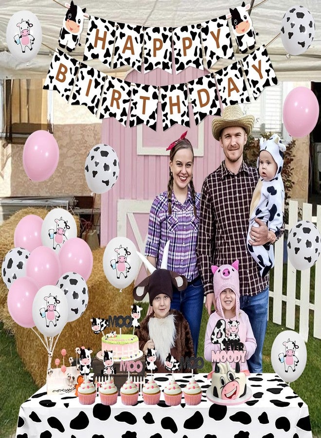 Balterever 4th Birthday Party Decorations - Happy Birthday Banner, Cake Toppers, Tablecloth for Cow Theme Party - Image 3