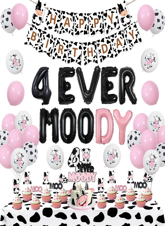 Balterever 4th Birthday Party Decorations - Happy Birthday Banner, Cake Toppers, Tablecloth for Cow Theme Party - Image 1