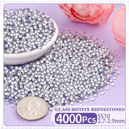 TINKRSTUFF 4000Pcs Hotfix Rhinestones for Clothing Clear SS10 Iron On Flatback Glass Gems Bedazzler Crystals Rhinestones for Crafting Clothes Hats Shoes Fabric Bedazzling Decor Nail Art - Image 3