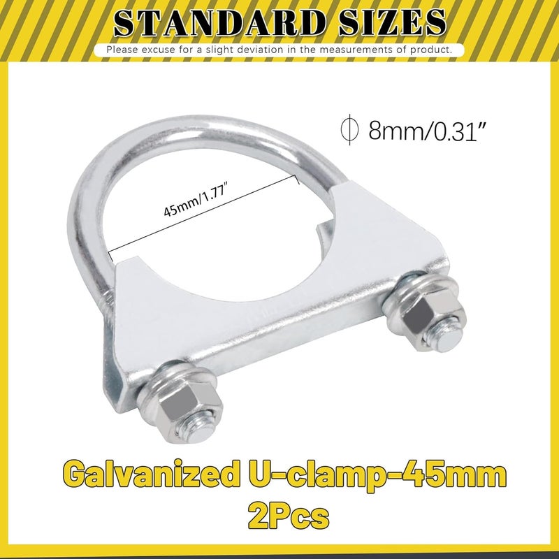 Mardatt 2Pcs 1-3/4"(45mm) Exhaust U Clamps, U Bolt Saddle Clamps, U Bolt Muffler Clips for Exhaust System - Image 2