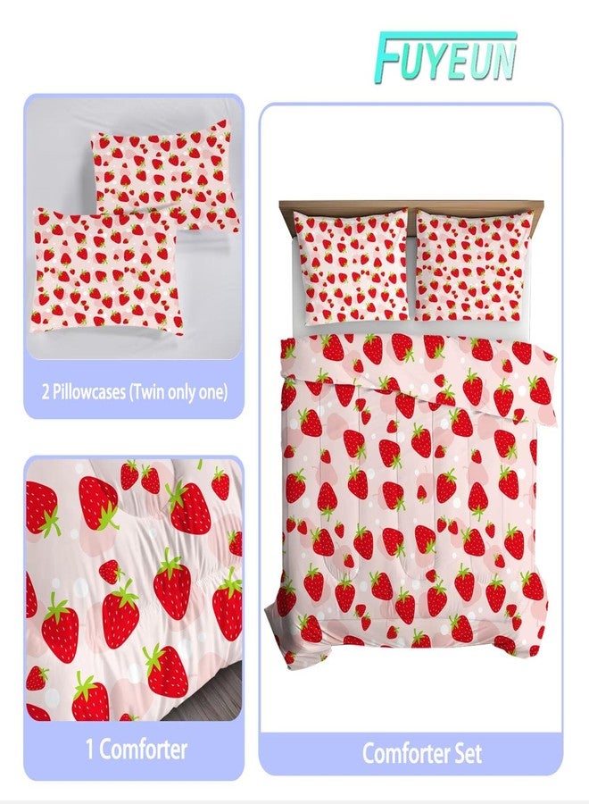 FUYEUN Strawberry Comforter Set Twin Size Pink Fruits Bedding for Kids Girls Women Kwaii Bedroom Decor Cute Quilt Bed Sets, 1 Comforter 1 Pillowcase - Image 2