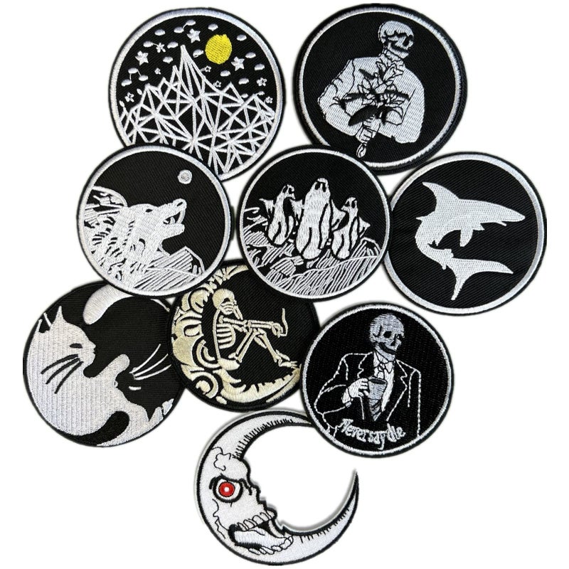 Cazzon Dark Embroidered Applique Iron On Patches for Backpacks, Rock Band Patches for Jackets, Cool Sew Patch for Clothing, Jeans, Hats, DIY Accessories (Dark4 9 Pcs) - Image 1