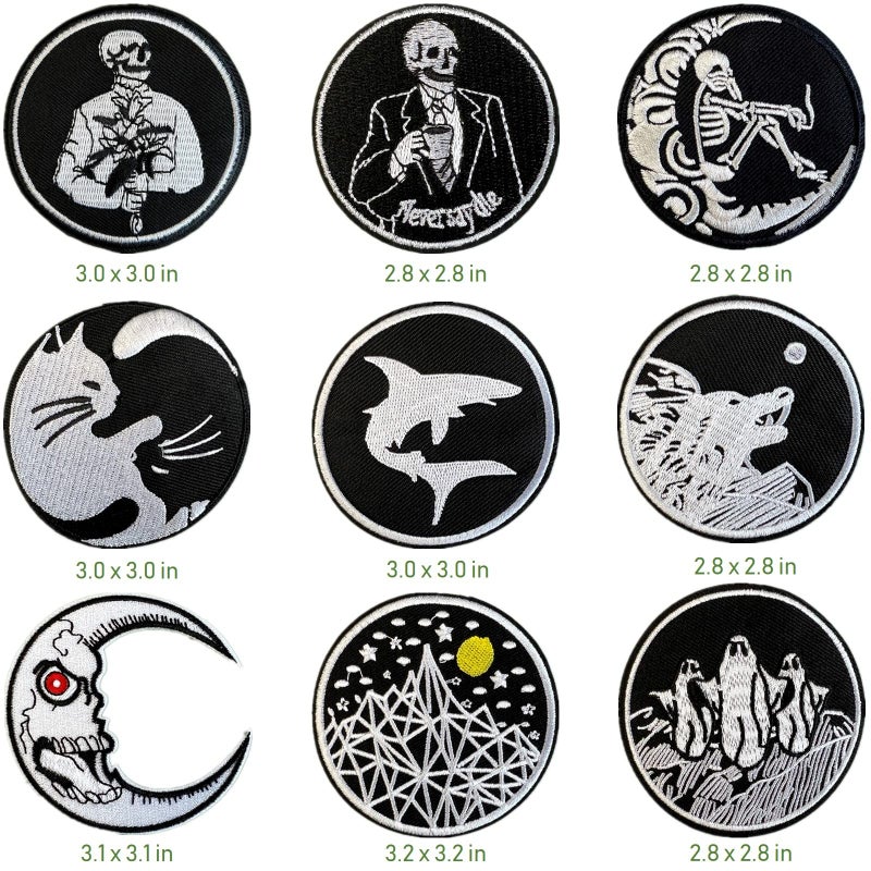 Cazzon Dark Embroidered Applique Iron On Patches for Backpacks, Rock Band Patches for Jackets, Cool Sew Patch for Clothing, Jeans, Hats, DIY Accessories (Dark4 9 Pcs) - Image 2