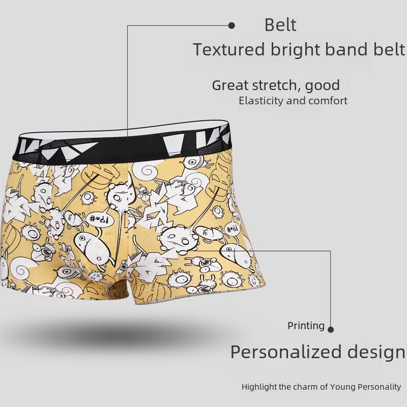 Mens Cotton Fashion Boxer Briefs Mid-Waist Breathable Underwear Blue  - Image 5