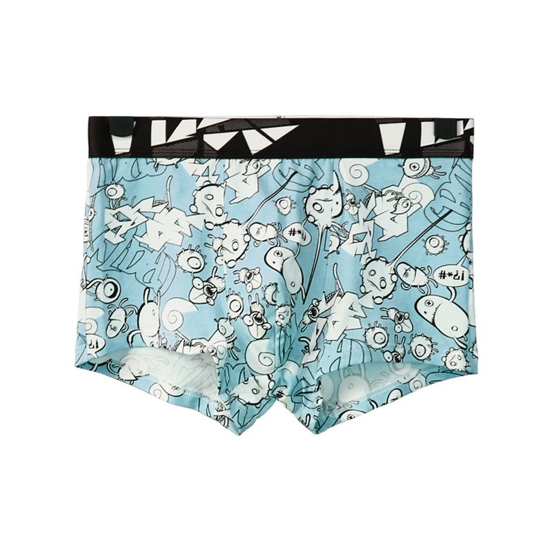 Mens Cotton Fashion Boxer Briefs Mid-Waist Breathable Underwear Blue  - Image 1