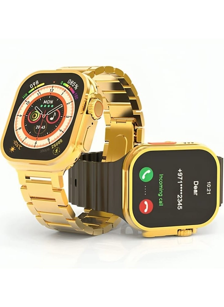 Generic - X99 Ultra Max Smart Watch, 3 Straps, Bluetooth, NFC, Wireless Charging, 49MM - Gold - Image 1