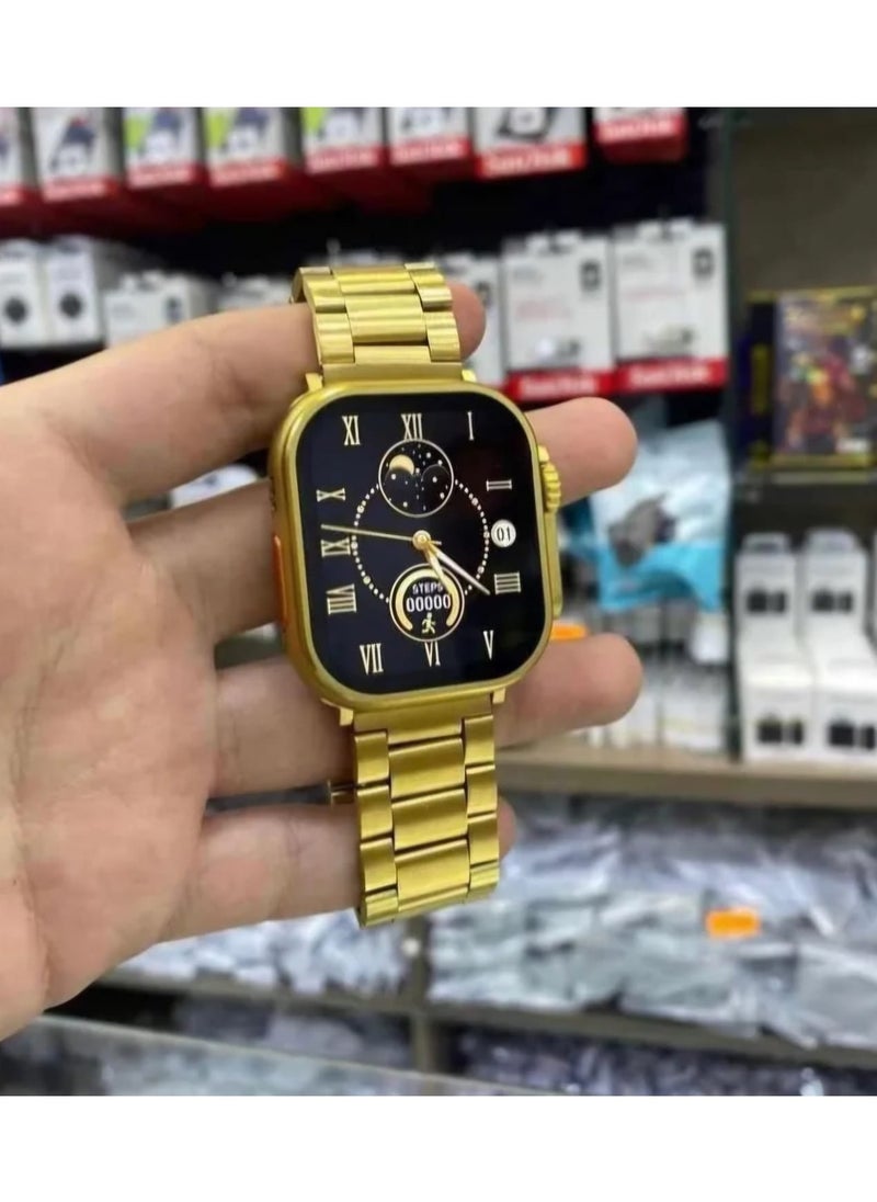 Generic - X99 Ultra Max Smart Watch, 3 Straps, Bluetooth, NFC, Wireless Charging, 49MM - Gold - Image 1