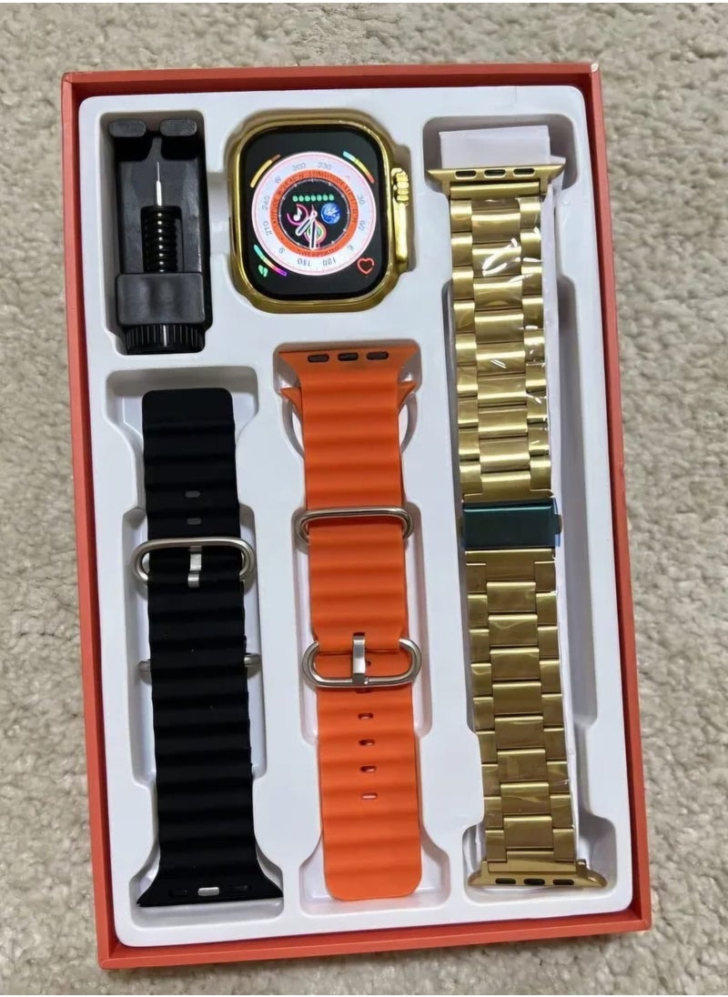 Generic - X99 Ultra Max Smart Watch, 3 Straps, Bluetooth, NFC, Wireless Charging, 49MM - Gold - Image 1
