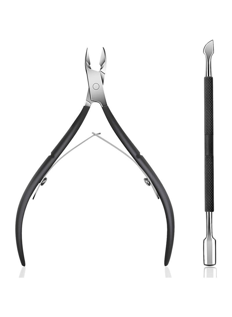جلامكيت أداة تشذيب الأظافر مع أداة دفع الجلد الزائد - أداة إزالة الجلد الزائد - أداة قص الأظافر من الفولاذ المقاوم للصدأ الاحترافية - أداة قص الأظافر المتينة لتقليم الأظافر والأظافر - أداة قص الأظافر السوداء ، أداة دفع الأظافر الفنية ، أداة إزالة الأظافر - Image 1