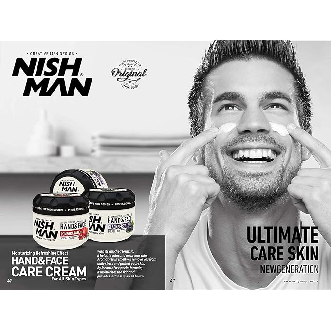 NISHMAN Hand, Face and Body Cream for Men, 300 ml - Blackberry Extract -Smoothing, Nourishing Moisturizing Refreshing Effect- Contains Shea Butter, Vitamin-E, Urea  Daily Care Cream - Image 2