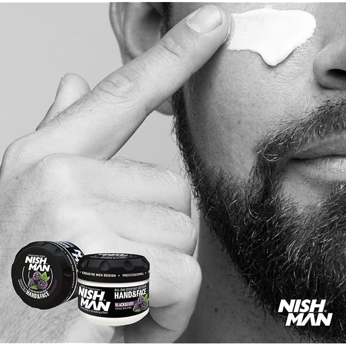 NISHMAN Hand, Face and Body Cream for Men, 300 ml - Blackberry Extract -Smoothing, Nourishing Moisturizing Refreshing Effect- Contains Shea Butter, Vitamin-E, Urea  Daily Care Cream - Image 3