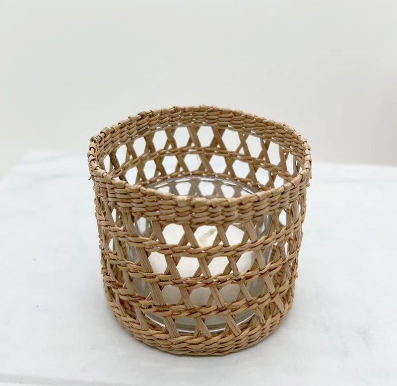 QIAOIDEA Natural Rattan Woven Tea Light Candle Holder, Decorative Rustic Vintage Seagrass Votive Candle Holders for Dining Table Kitchen Decor Serving Tray, Pack 2 - Image 4