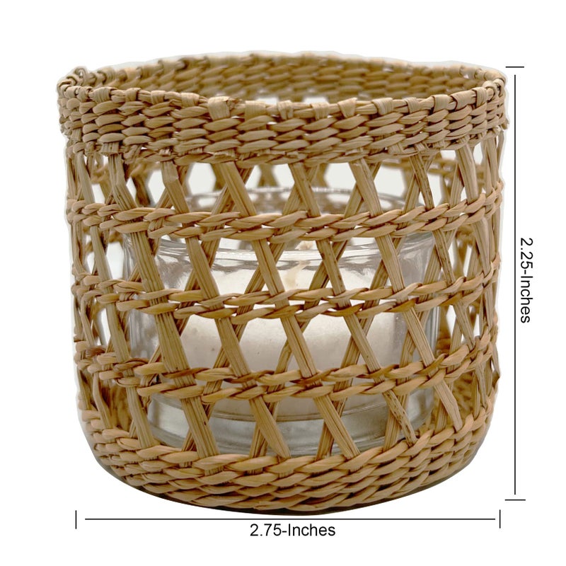 QIAOIDEA Natural Rattan Woven Tea Light Candle Holder, Decorative Rustic Vintage Seagrass Votive Candle Holders for Dining Table Kitchen Decor Serving Tray, Pack 2 - Image 3