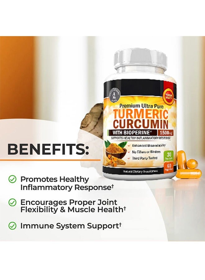 Ocean Premium Ultra Pure Turmeric Curcumin with Bioperine 1500mg, Support Healthy Inflammatory Response, Natural Dietary Supplement, 60 Veggie Caps - Image 3