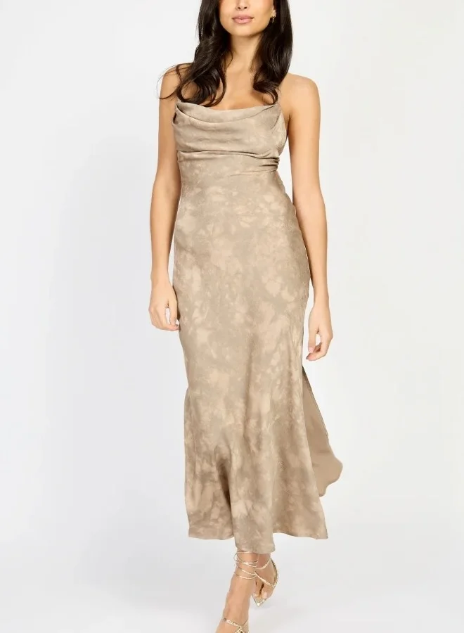 Mocha Satin Midi Dress