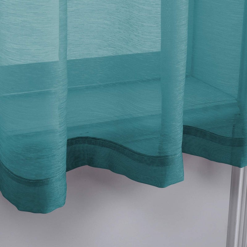DONREN 96 Inch Sheer Curtains Grommet 2 Panel Faux Linen Voile Drapes Textured Sheer Curtains for Living Room Bedroom,Teal - Image 4