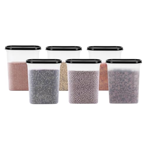 Cutting EDGE 2400ml Anti-Bacterial Modular Plastic Storage Container Set of 6, BPA-Free, Airtight Lid, Leakproof, Stackable Organizer for Pantry, Sugar, Flour & Grains (Black Lids) - Image 1
