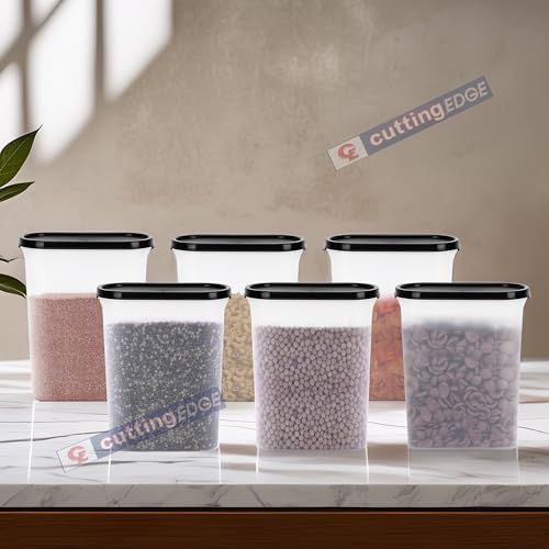 Cutting EDGE 2400ml Anti-Bacterial Modular Plastic Storage Container Set of 6, BPA-Free, Airtight Lid, Leakproof, Stackable Organizer for Pantry, Sugar, Flour & Grains (Black Lids) - Image 2