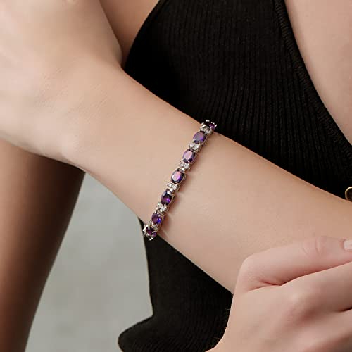 Gem Stone King 20.00 Ct Oval and Round Purple Color Cubic Zirconias CZ Women's Tennis Bracelet 7 Inch - Image 2