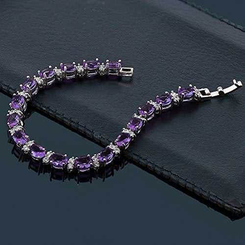 Gem Stone King 20.00 Ct Oval and Round Purple Color Cubic Zirconias CZ Women's Tennis Bracelet 7 Inch - Image 3