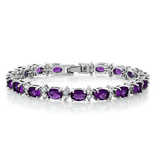 Gem Stone King 20.00 Ct Oval and Round Purple Color Cubic Zirconias CZ Women's Tennis Bracelet 7 Inch - Image 1
