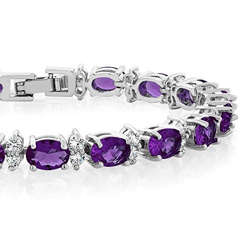 Gem Stone King 20.00 Ct Oval and Round Purple Color Cubic Zirconias CZ Women's Tennis Bracelet 7 Inch - Image 5