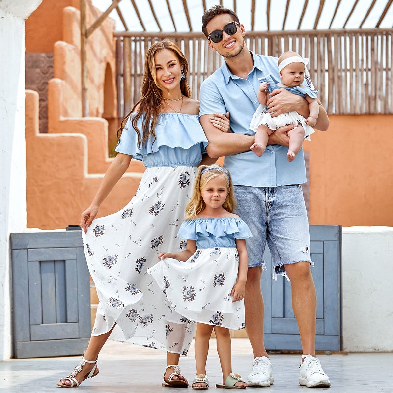 PopReal Family Matching Outfits Mommy and Me Dresses - Floral Dress Summer Men Boy Shirts Matching Sets for Beach Vacation 6-7 Years - Image 2