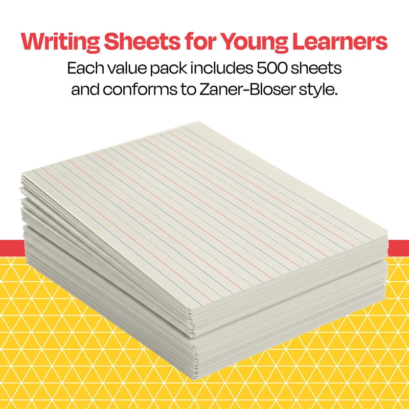 School Smart Zaner-Bloser Writing Paper, Handwriting Practice Lined Paper, Grade 2 to 3 Learning, 1/2 Inch Rule, 10-1/2 x 8 Inches, 500 Sheets - Image 2