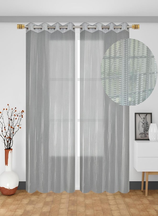 YUKANY Zig Zac Tissue Transparent Plain Net Sheer Door & Windows Grommets Curtains | Parda | Pack of 2 (Grey, 4 x 9 ft) - Image 2