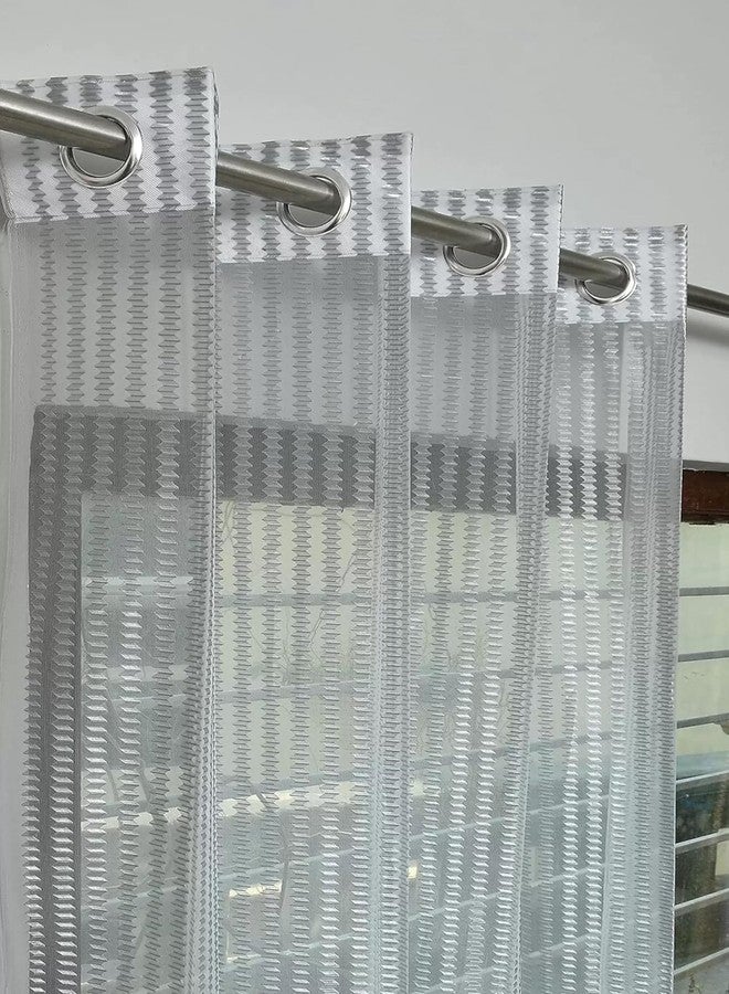YUKANY Zig Zac Tissue Transparent Plain Net Sheer Door & Windows Grommets Curtains | Parda | Pack of 2 (Grey, 4 x 9 ft) - Image 1