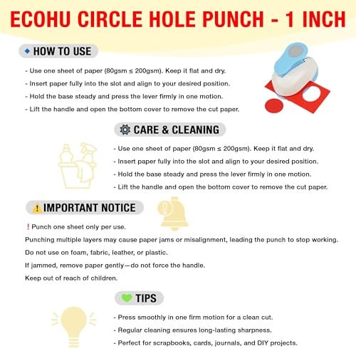 Ecohu Circle Hole Punch for Craft Sizeout 1inch, Paper Punch Shapes, Craft Lever Punch Handmade, Tool for Scrapbook, Festival Cards, DIY Arts. Use 80-200g Craft Paper. - Image 5