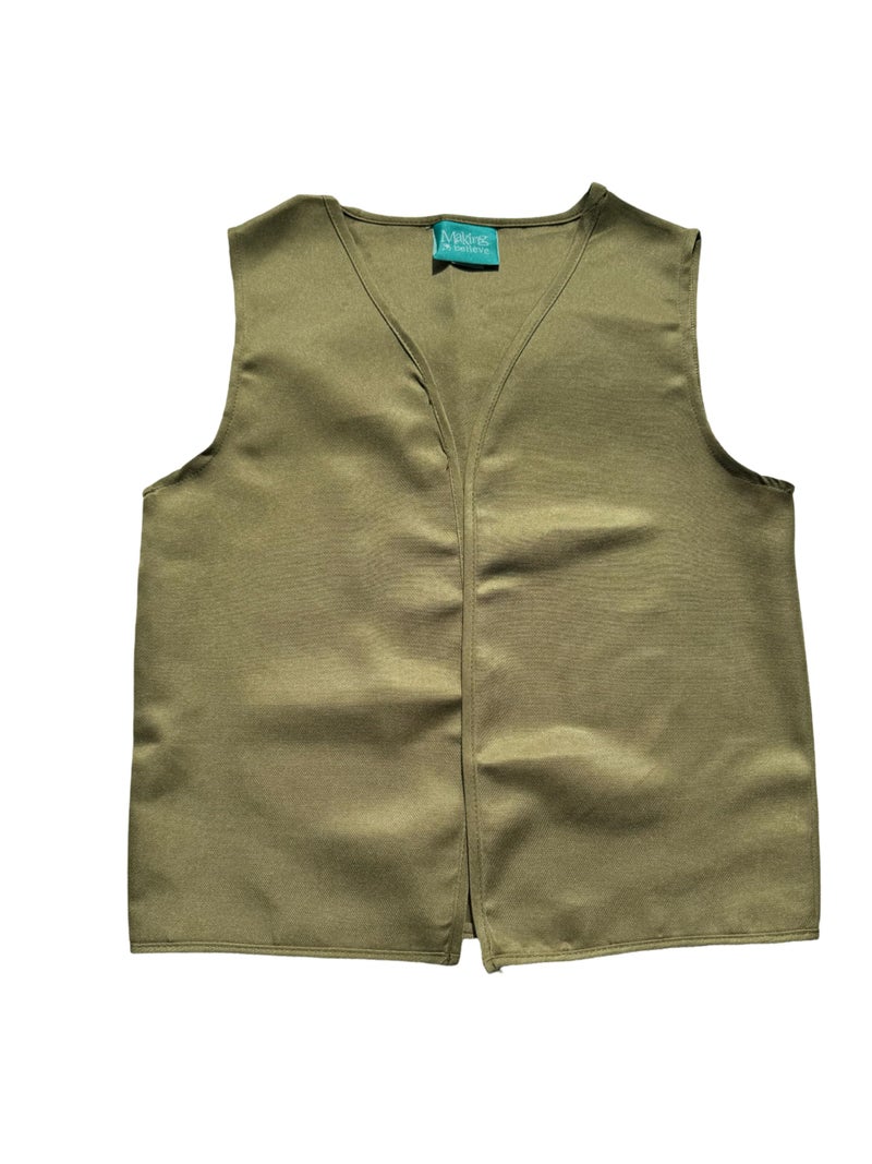 Making Believe Boys Peasant Costume Vest - Medium 6-8 - Khaki/Olive - Image 4