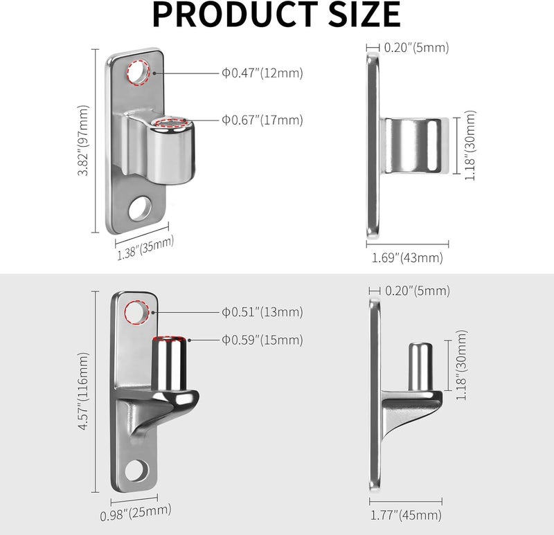 UCDOET 304 Stainless Steel Gate Hinges, Wall Mount Gate Hinge for Farm Gates, Fence Hinges with 5/8'' Heavy Duty Gate Hinge Set Capacity Up to 600lbs (Not Screws) - Image 4