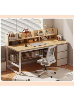 Alissa Home Office Desk With 3 Large Drawers And Open Shelves Computer Table Study Working Table Gaming Desk With Storage Heavy Duty Desk (140 * 50 * 103cm-Wood Color)  - Image 4