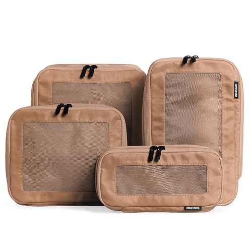 Aerotrunk Compression Packing Cubes for Travel - Luggage Organizer Bags - Double Zipper Packing Cubes for Suitcases (4-Pack, Mocha) - Image 1
