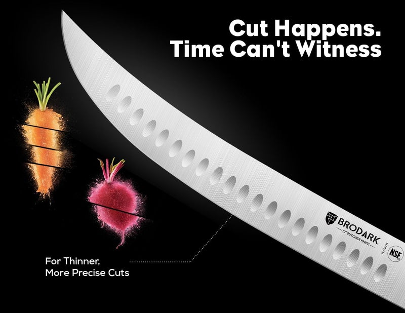 BRODARK Butcher Knife - 10" Curved Breaking Knife with Full Tang Handle - High Carbon Stainless Steel Scimitar Knives - NSF Certified, Steel-King Series - Image 4