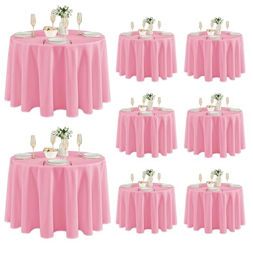 Fitable 8 Pack Round Tablecloths: Stain Resistant Wrinkle Free Circle Table Clothes, Washable Reusable Polyester Table Covers for Wedding Party Birthday Banquet Reception(Pink, 120 Inch) - Image 1