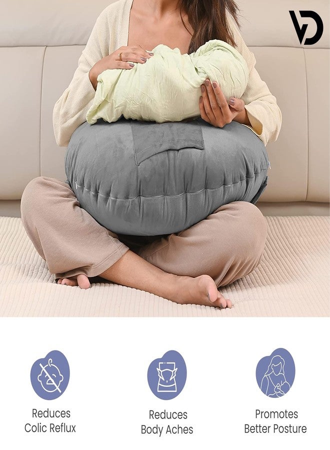 فوي دروب وسادة الرضاعة من فوي دروب للأطفال حديثي الولادة، وسادة رضاعة بتصميم سياج أمان لدعم إضافي للطفل. (رمادي) - Image 5