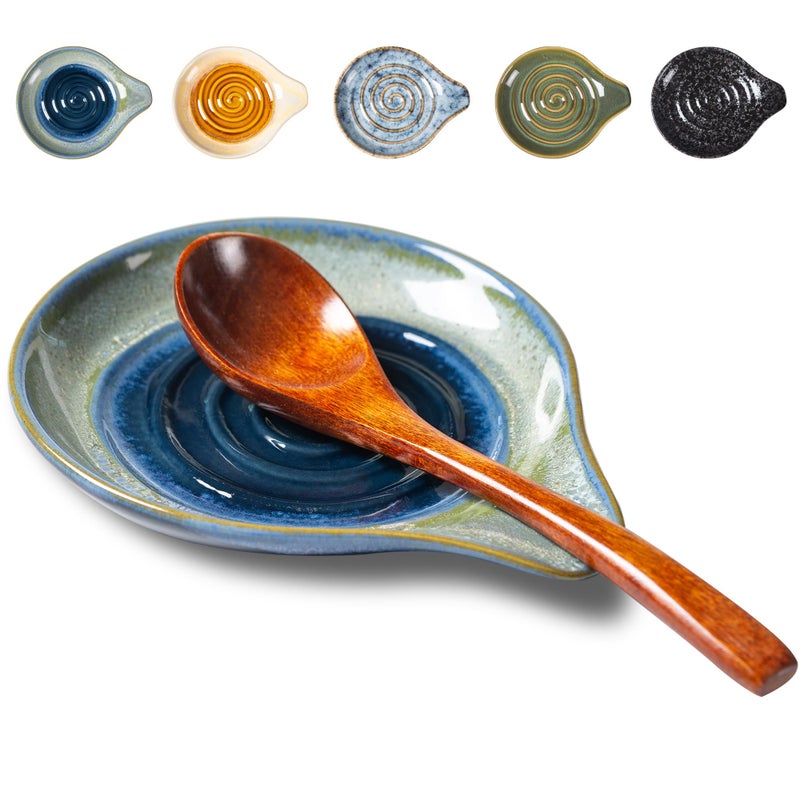 Caigmo Spoon Rest for Kitchen, Ceramic Spoon Holder for Stove Top, 6 Inches Large Cooking Spoon Holderï¼ŒCoffee Spoon Holder, Heat Resistant Utensil Rest for Countertop, Dishwasher Safe Blue-Green Gradientï¼ˆLï¼‰ - Image 1