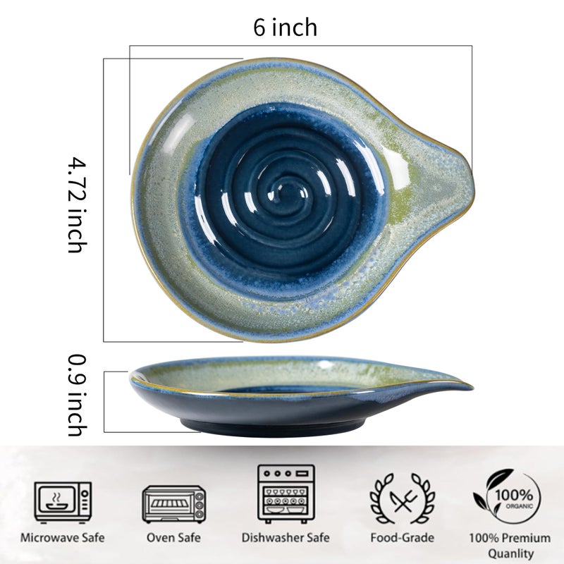 Caigmo Spoon Rest for Kitchen, Ceramic Spoon Holder for Stove Top, 6 Inches Large Cooking Spoon Holderï¼ŒCoffee Spoon Holder, Heat Resistant Utensil Rest for Countertop, Dishwasher Safe Blue-Green Gradientï¼ˆLï¼‰ - Image 2