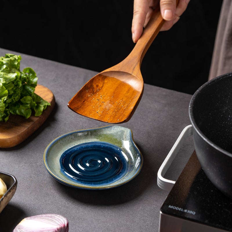 Caigmo Spoon Rest for Kitchen, Ceramic Spoon Holder for Stove Top, 6 Inches Large Cooking Spoon Holderï¼ŒCoffee Spoon Holder, Heat Resistant Utensil Rest for Countertop, Dishwasher Safe Blue-Green Gradientï¼ˆLï¼‰ - Image 3
