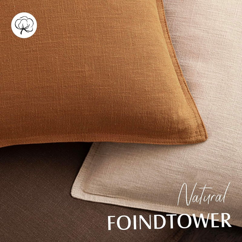 Foindtower Set of 2, Decorative Linen Soild Throw Pillow Covers Soft Accent Cushion Euro Case Boho Farmhouse Pillowcase for Chair Couch Sofa Bedroom Living Room Home Decor 24 x 24 Inch Autumn Orange - Image 4