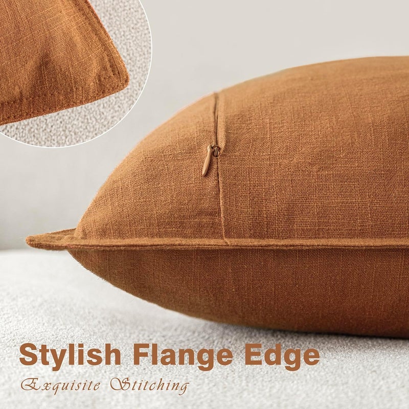 Foindtower Set of 2, Decorative Linen Soild Throw Pillow Covers Soft Accent Cushion Euro Case Boho Farmhouse Pillowcase for Chair Couch Sofa Bedroom Living Room Home Decor 24 x 24 Inch Autumn Orange - Image 3