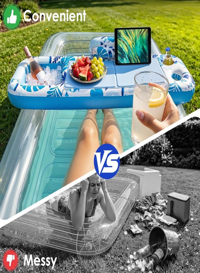 Qrooper Inflatable Tray for Tanning Pool Float - 61" L x 18" W Extra Large Tray with Non-Slip and Cooler Container, Designed for Sunbathing Bed, Tanning Lounge & Water Blow Up, Ball Pit, Party Gifts - Image 2
