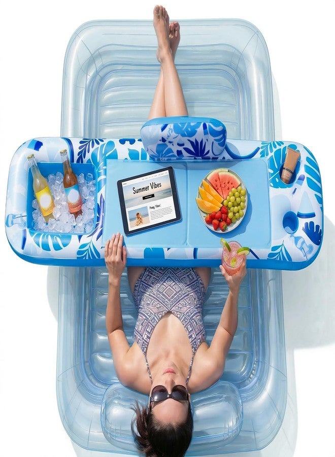 Qrooper Inflatable Tray for Tanning Pool Float - 61" L x 18" W Extra Large Tray with Non-Slip and Cooler Container, Designed for Sunbathing Bed, Tanning Lounge & Water Blow Up, Ball Pit, Party Gifts - Image 1