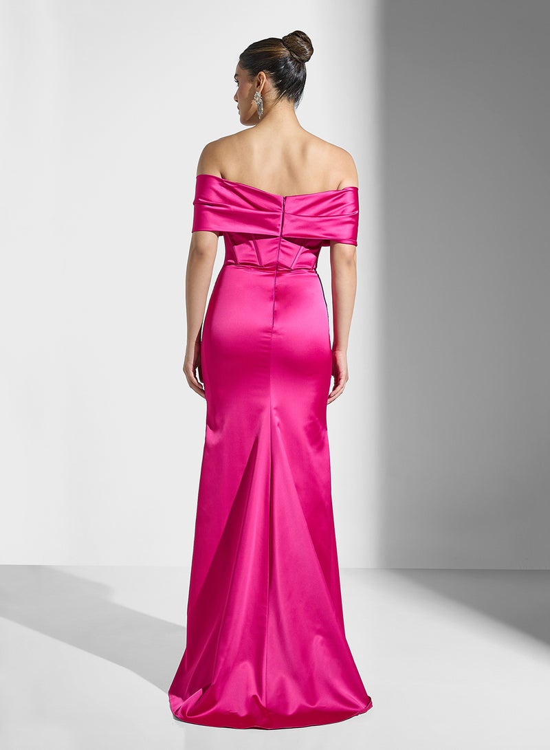 Akadia Fashion Off-Shoulder Satin Dress - Image 2