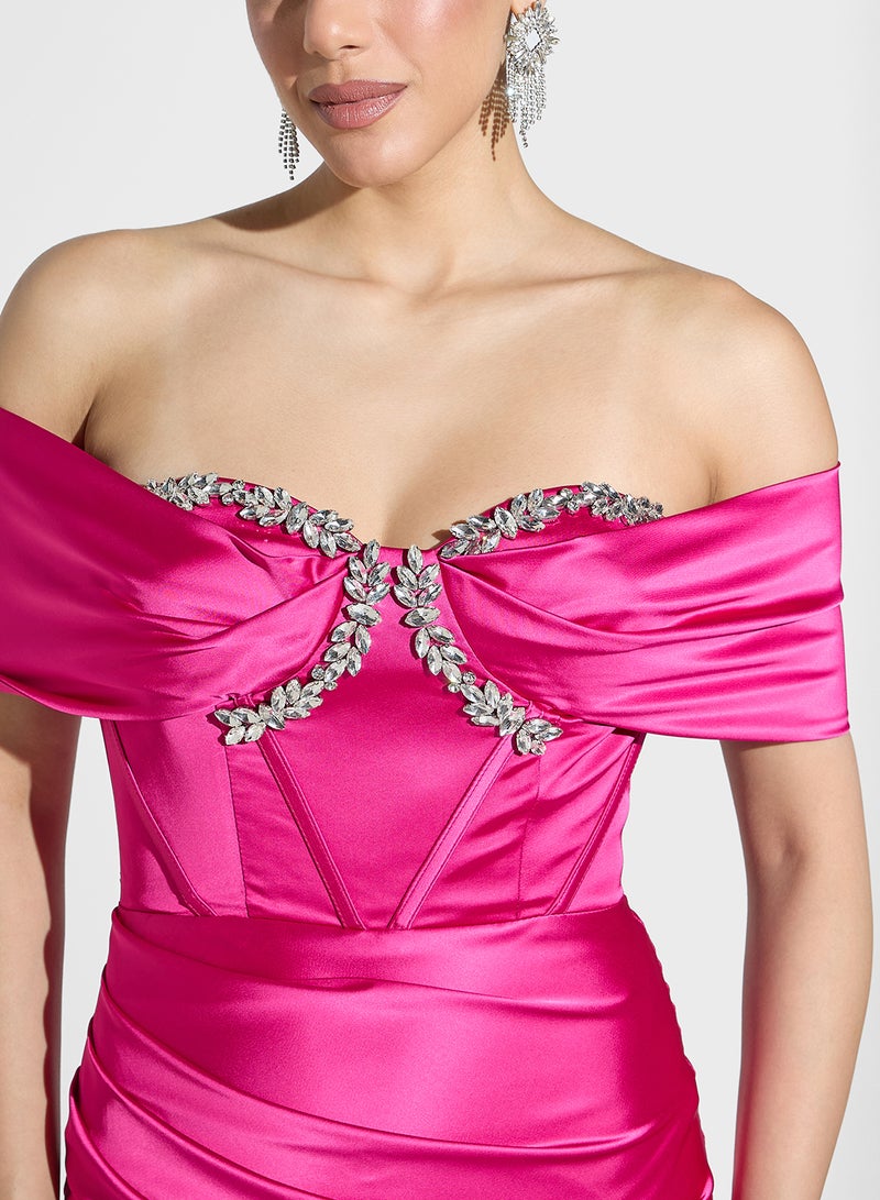 Akadia Fashion Off-Shoulder Satin Dress - Image 3