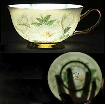 SudaTek Gift Set Vintage Fine Bone China Tea Cup Spoon And Saucer Set Gold Trim Fine Dining And Table D?Cor (White Camellia) - Image 5